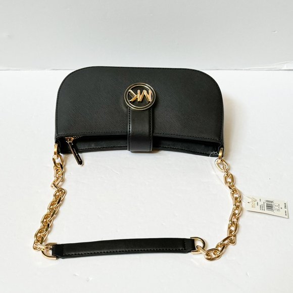 Michael Kors Carmen Small Pouchette Shoulder Chain Bag Black/Gold Toned Hardware - Picture 8 of 14